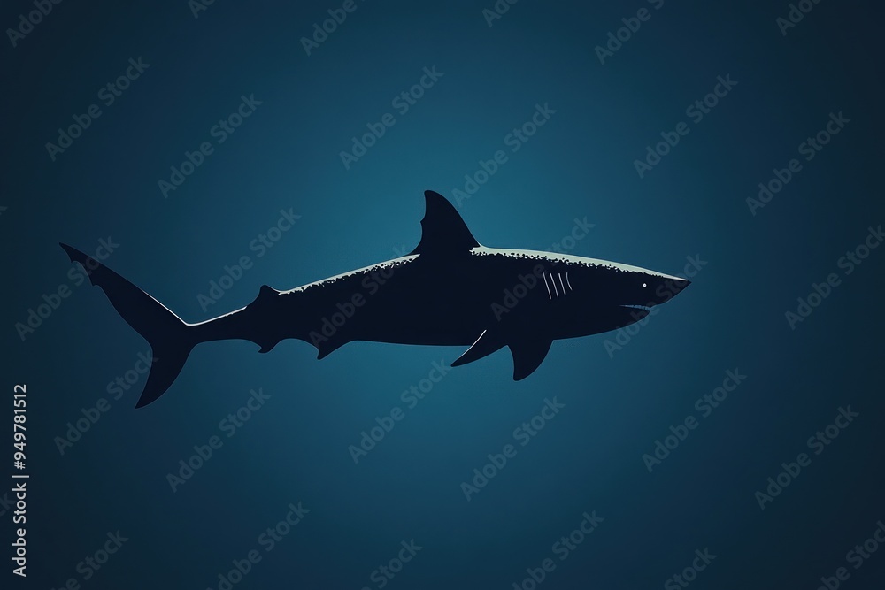 Obraz premium A Shark Silhouette Swimming in Deep Blue Water