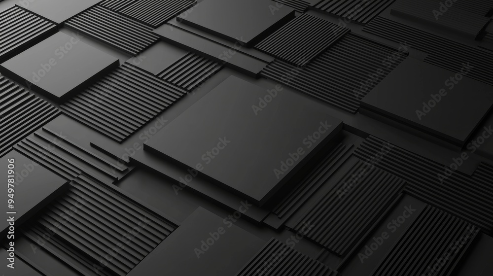 Obraz premium With a black futuristic form and simple black background, the design is clean and minimal. 3D rendering.