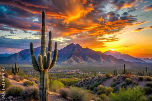 Saguaro sunset in the majestic McDowell Mountains overlooking Scottsdale, AZ photo