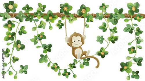 Cartoon monkey swinging on vines