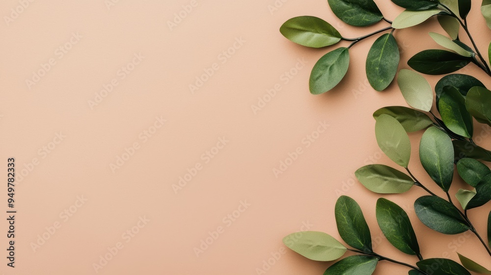 A beautiful arrangement of green leaves on a soft peach background, ideal for nature-themed designs and tranquil settings. A beautiful arrangement of green leaves on a soft peach background, ideal for nature-themed designs and tranquil settings.