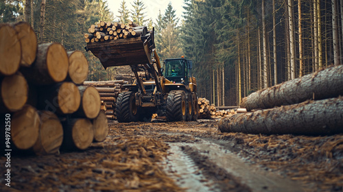 Harvester is loading pine trees.