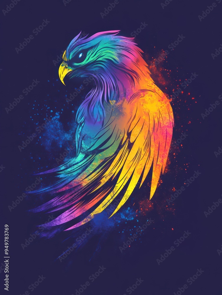 Obraz premium A vibrant, colorful illustration of a majestic bird, showcasing artistic flair.