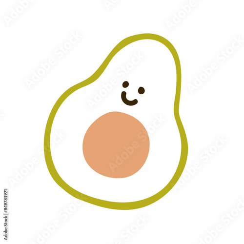 Cute funny avocado, fruit character in simple kids doodle style. Kawaii comic...