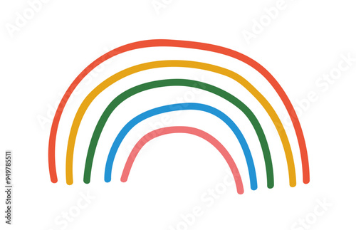Cute doodle rainbow, colorful arched lines. Kids drawn arc, design element in...