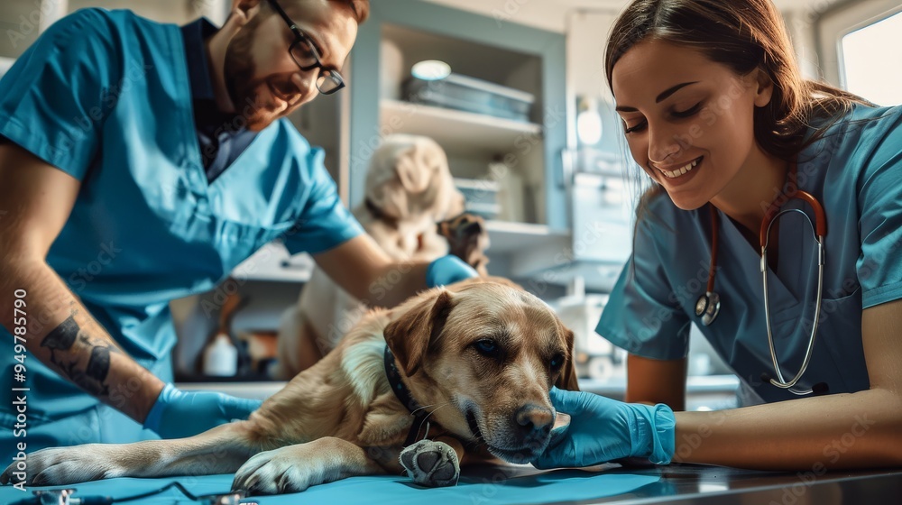 Veterinarians caring for animals in a clinic Veterinarians caring for animals in a clinic