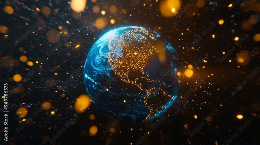 A 3D render of an abstract globe with textures in detail. Particles abound. Countries borders can be seen. An abstract technology concept. A 3D render of an abstract globe with textures in detail. Particles abound. Countries borders can be seen. An abstract technology concept.