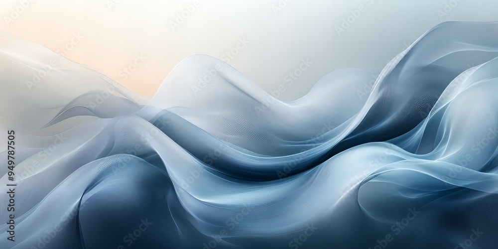 Abstract background with light blue waves, folds, and curved lines ...