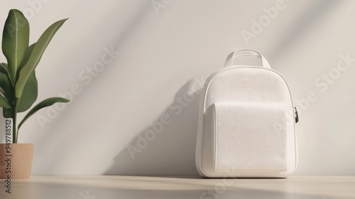 3D white backpack for modern student gear. AI generated illustration. photo