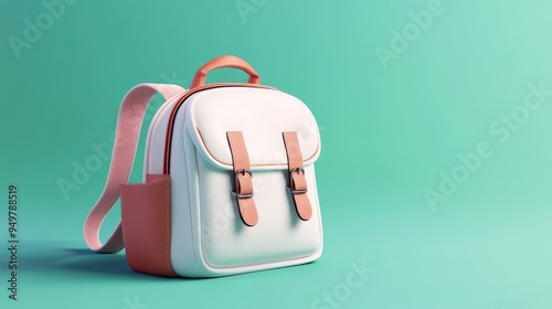 3D white backpack for modern student gear. AI generated illustration. photo