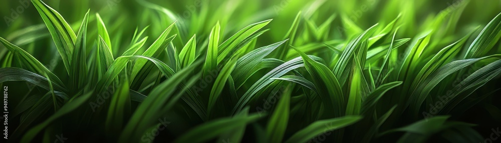 Fototapeta premium Close-Up of Lush Green Grass Blades in Natural Sunlight, Perfect for Nature and Gardening Themes