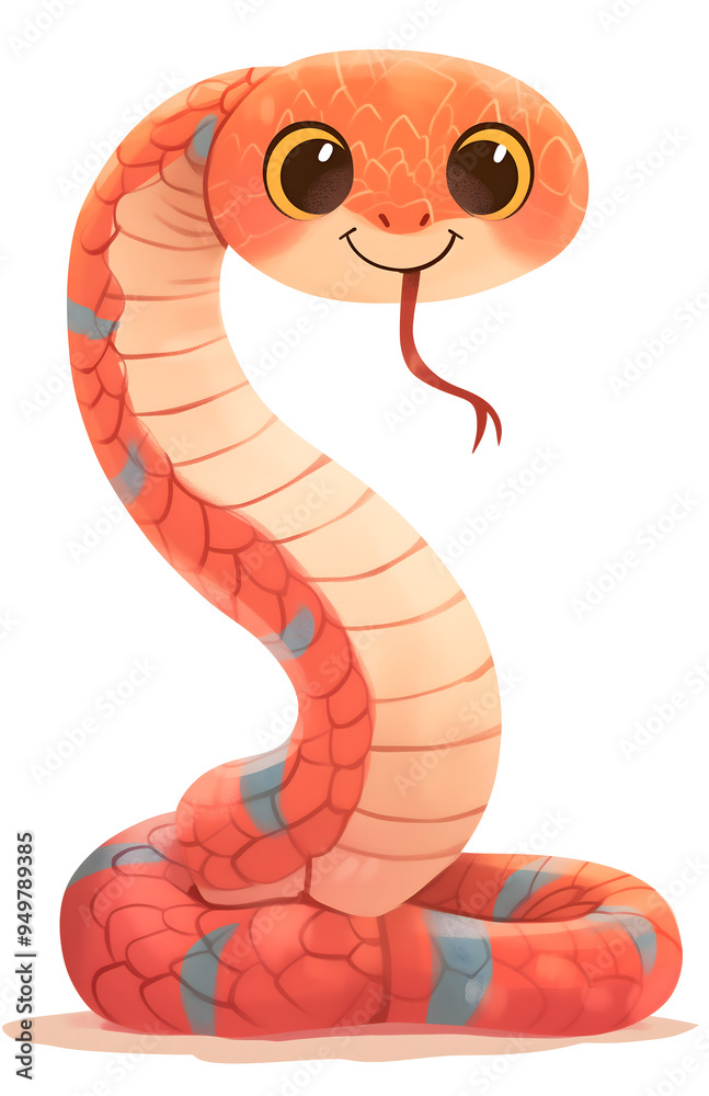 Fototapeta premium Cute kawaii baby snake character in simple children book illustration style. Chinese New Year 2025 funny sweet adorable kids character. Isolated