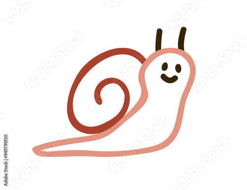 Cute snail character in doodle simple style, baby drawing. Kawaii funny anima...