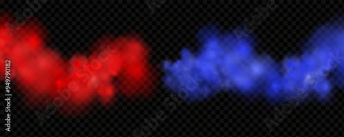 Red blue clouds effect. Cold and hot smoke texture. Abstract neon flame fog. Confrontation concept in sports boxing competition.