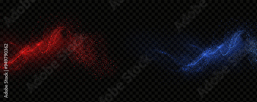 Red blue clouds effect. Cold and hot smoke texture. Abstract neon flame fog. Confrontation concept in sports boxing competition.