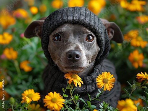 humour photorealism photography of super detailed, cheeky, cute looking greyhound dog dressed as chef, sharp focus, photo