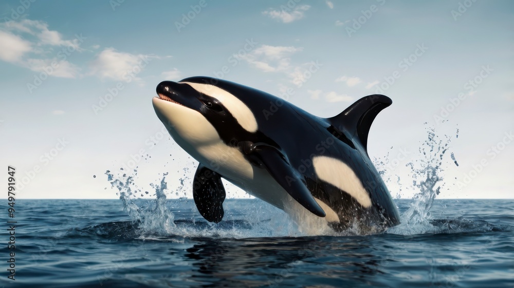Obraz premium Orca breaching, water splash, isolated on transparent