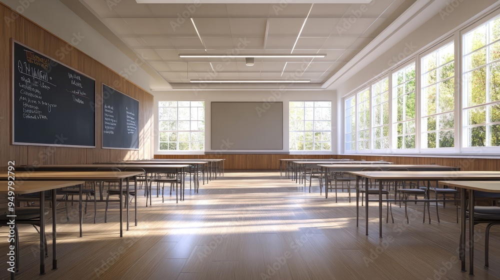 Empty classroom interior. AI generated illustration. Empty classroom interior. AI generated illustration.