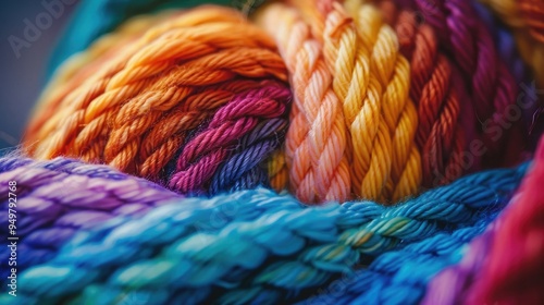 Multicolored yarn background, generaive ai photo