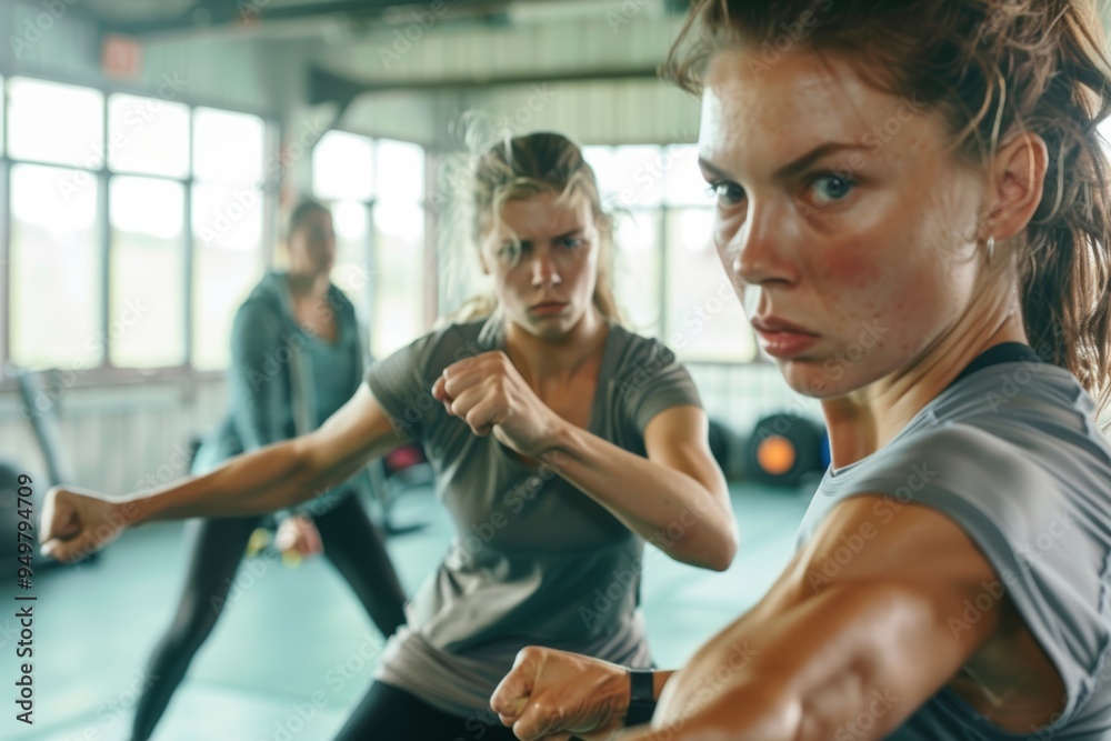 Women Empowered Through Self-Defense Training with Certified Instructor in Modern Gym Setting Women Empowered Through Self-Defense Training with Certified Instructor in Modern Gym Setting