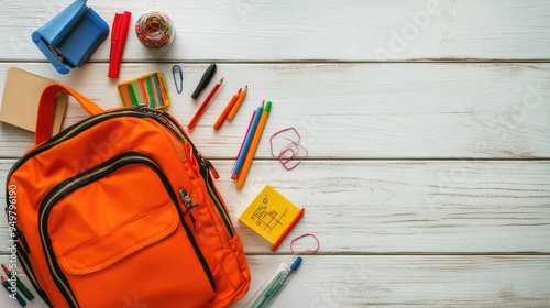 School Bag and Accessories. AI generated illustration. photo