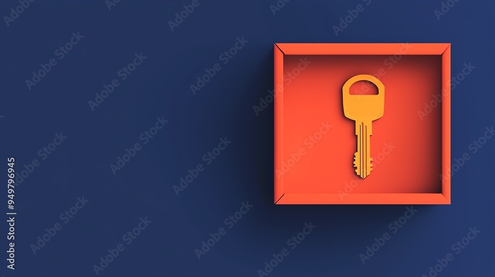 Locked key inside a secure container, flat design illustration Locked key inside a secure container, flat design illustration