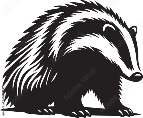 Badger standing black silhouette vector illustration