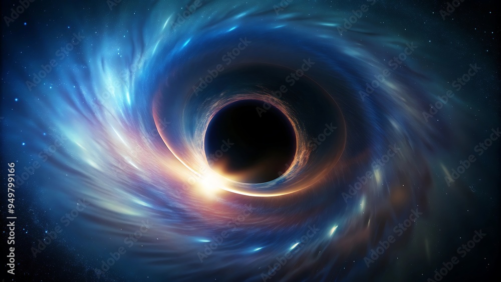A mesmerizing depiction of a black hole, surrounded by swirling cosmic light and vibrant energy in deep space.