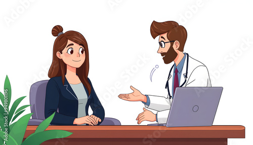 Online therapy session of teenage female with psychologist isolated with white highlights, png photo