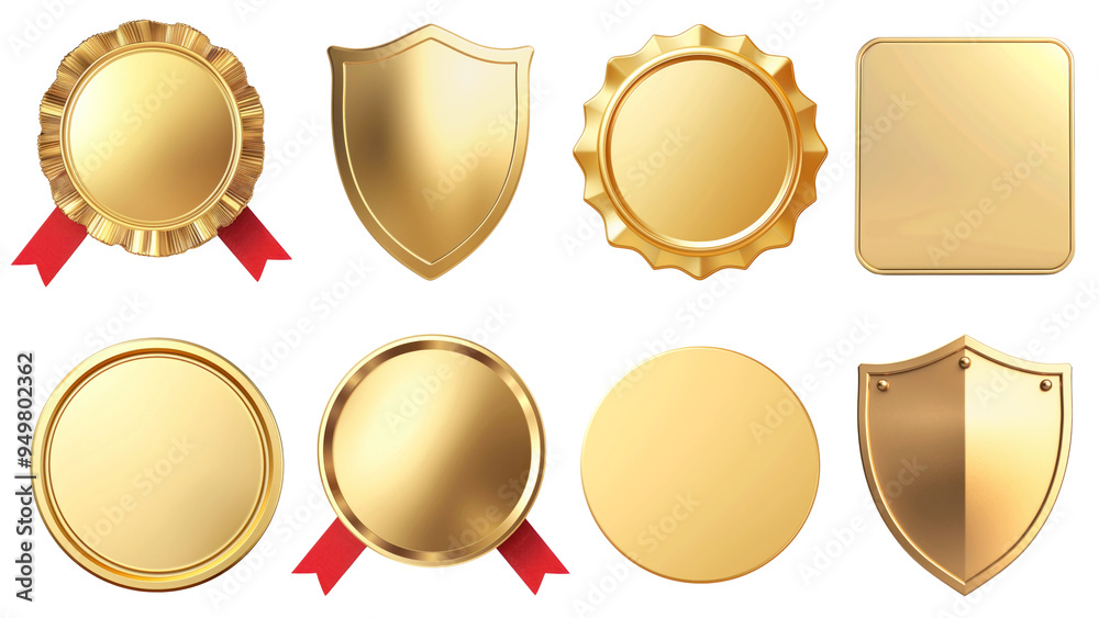 PNG golden badge design element set, transparent background PNG golden badge design element set, transparent background