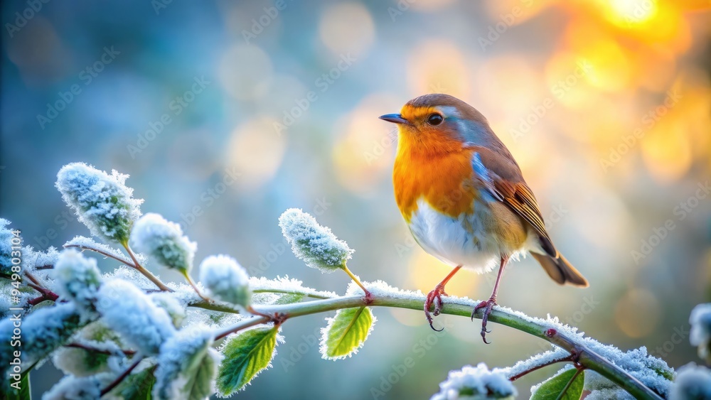 **Vibrant Whimsy**: Whimsical, playful red robin perched on frosty winter branch, surrounded by lush greenery, warm golden light, soft focus, shallow depth, bold contrast, vibrant colors. **Vibrant Whimsy**: Whimsical, playful red robin perched on frosty winter branch, surrounded by lush greenery, warm golden light, soft focus, shallow depth, bold contrast, vibrant colors.