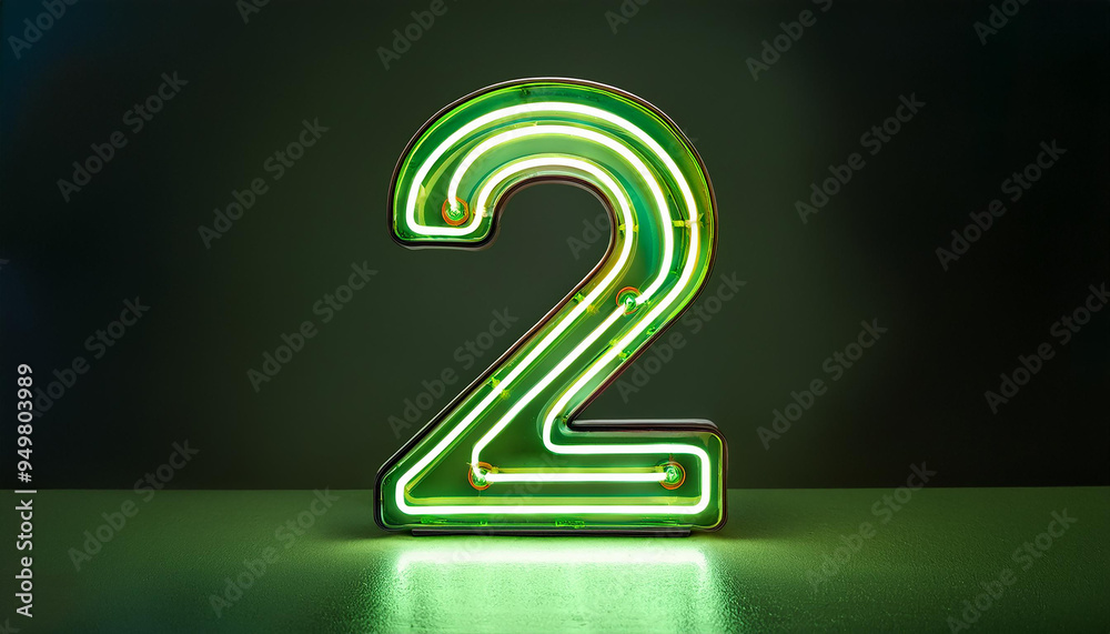 Image of glowing neon number 2 two, made from neon light. 3D rendering. Dark backdrop. Image of glowing neon number 2 two, made from neon light. 3D rendering. Dark backdrop.