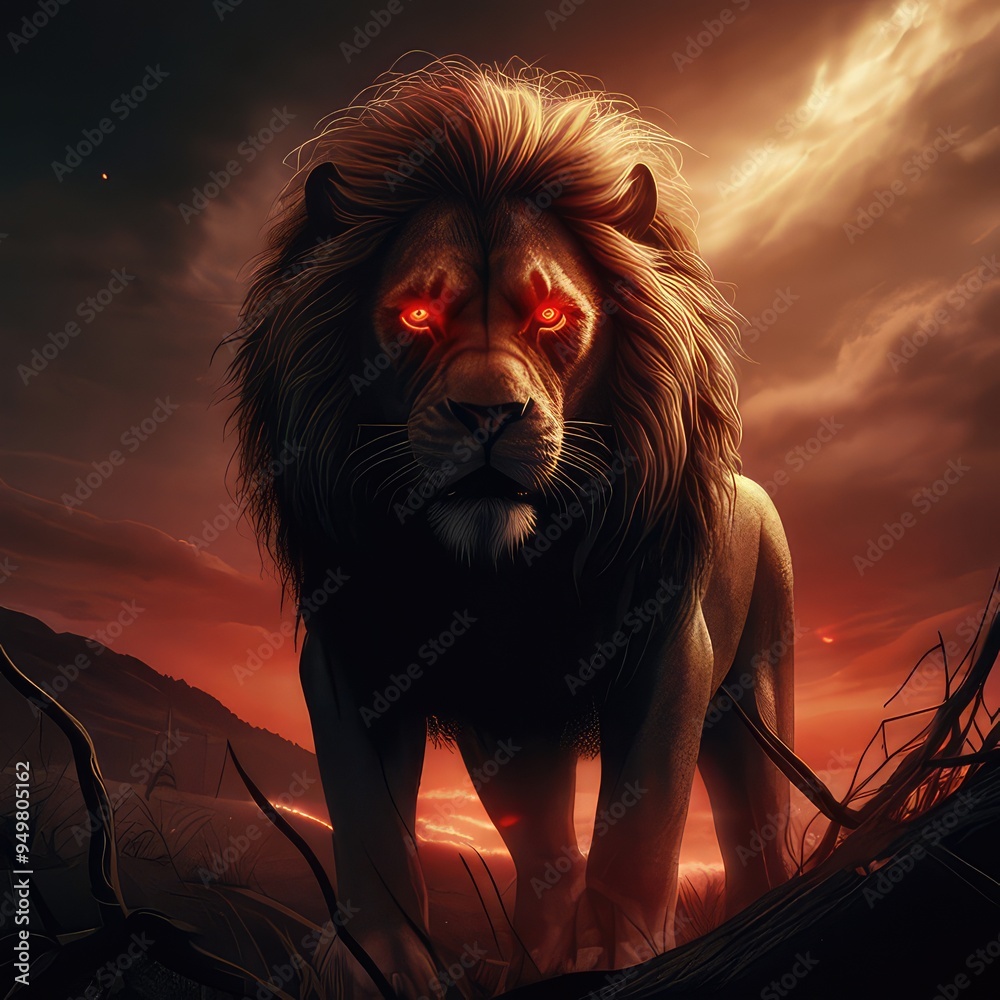 Silverback - adult male with a lion face. A lion appears to be angry, mouth open, yawning scary red eyes. dangerous lion with scary red eyes Silverback - adult male with a lion face. A lion appears to be angry, mouth open, yawning scary red eyes. dangerous lion with scary red eyes