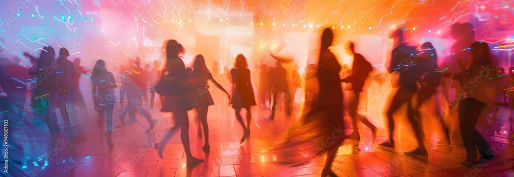 Obraz premium Silhouettes of Partygoers Dancing under Bright Lights
