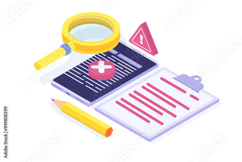 It incident report isometric concept. Vector illustration.