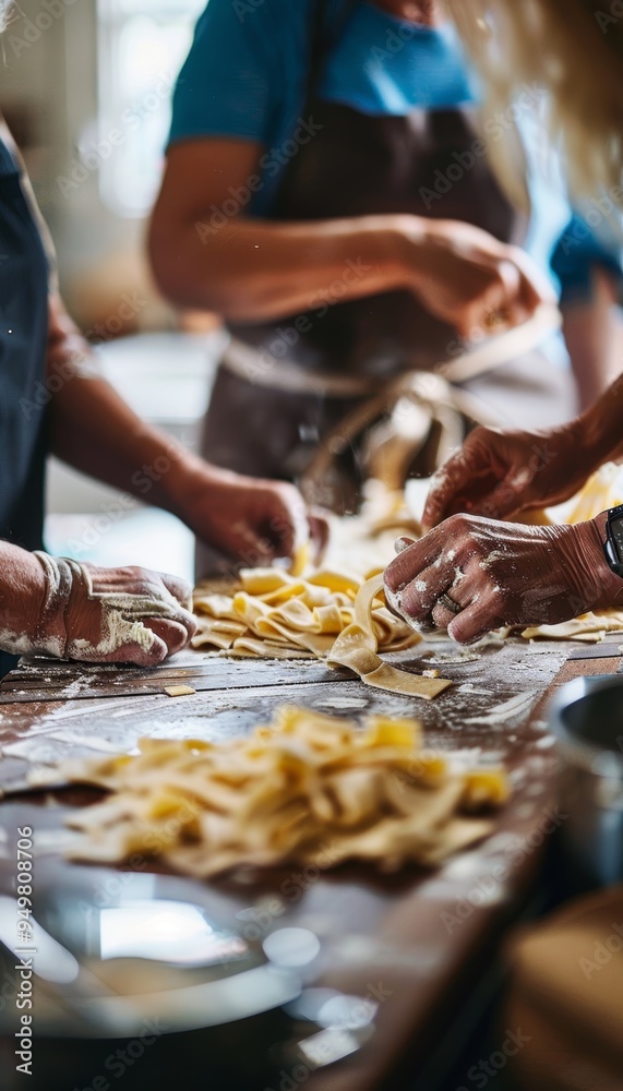 Middle-aged Friends Enjoying a Pasta Making Class with Chef Guidance - Cooking, Food, Hobby Middle-aged Friends Enjoying a Pasta Making Class with Chef Guidance - Cooking, Food, Hobby