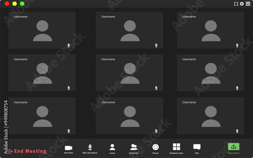 Conference meeting mouck up. Video conference user interface. Vector UI Interface.  