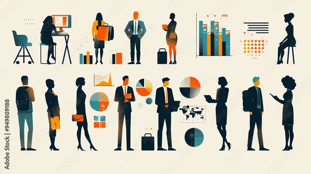 Stunning Illustration Pictures of Business Figures: A Dynamic and Inspiring Visual Showcase. Showcasing the Energy and Ambition of the Business World.