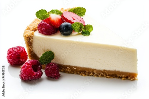 Cheesecake, A rich, creamy dessert made from cream cheese, eggs, and a graham cracker or biscuit crust. isolated on white background