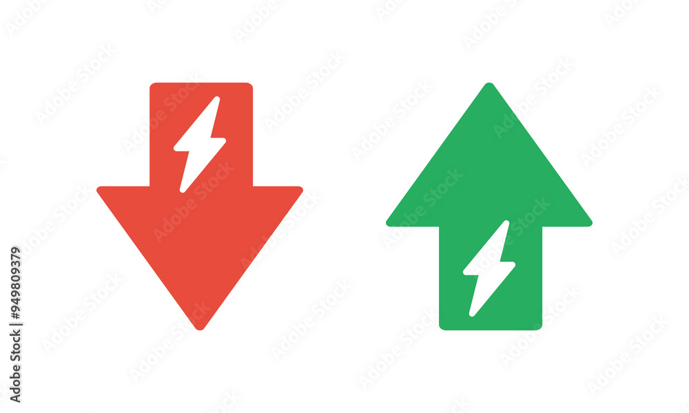 electricity sign with green up and red down arrows, price or income vector icon electricity sign with green up and red down arrows, price or income vector icon