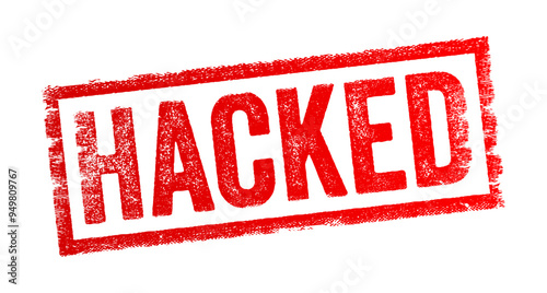Hacked - unauthorized or forceful entry and manipulation, particularly in the context of digital information and systems, text concept stamp