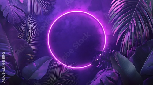 Neon Circle in Tropical Foliage