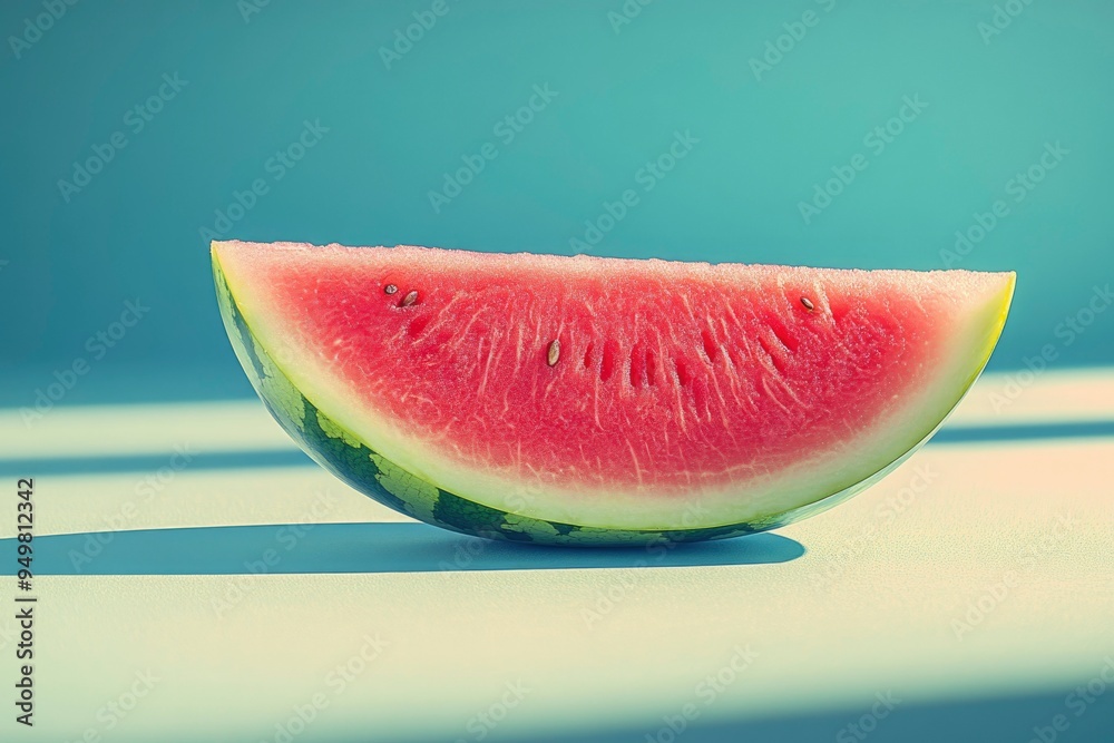 A Single Slice of Watermelon with Seeds on a White Surface A Single Slice of Watermelon with Seeds on a White Surface