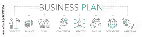 Business plan concept - starting a business - thin line two-tone icon concept vector illustration