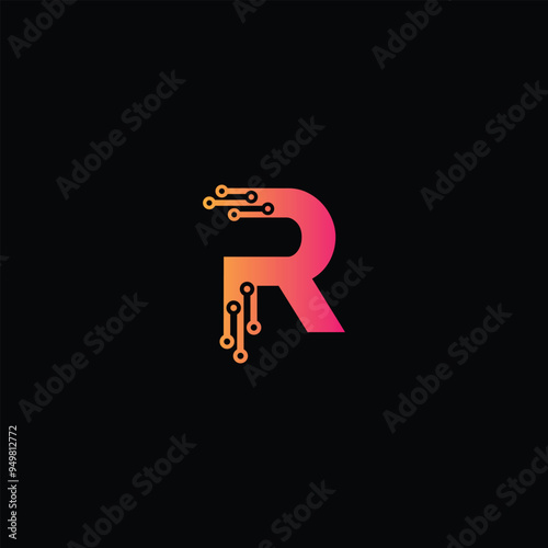 Letter R  logo design template for technology, R tech logo vector
