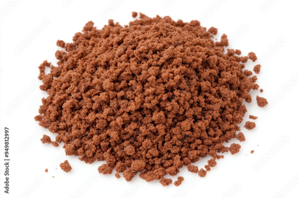 Isolated on white, pile of cake crumbs, chocolate cookie flying Isolated on white, pile of cake crumbs, chocolate cookie flying