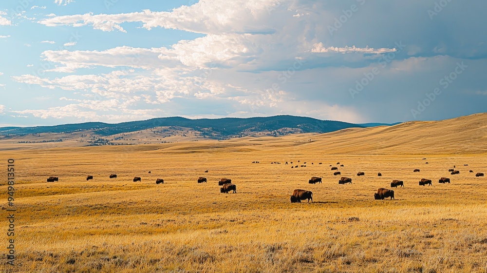 Obraz premium Expansive Grassland with Bison Herd