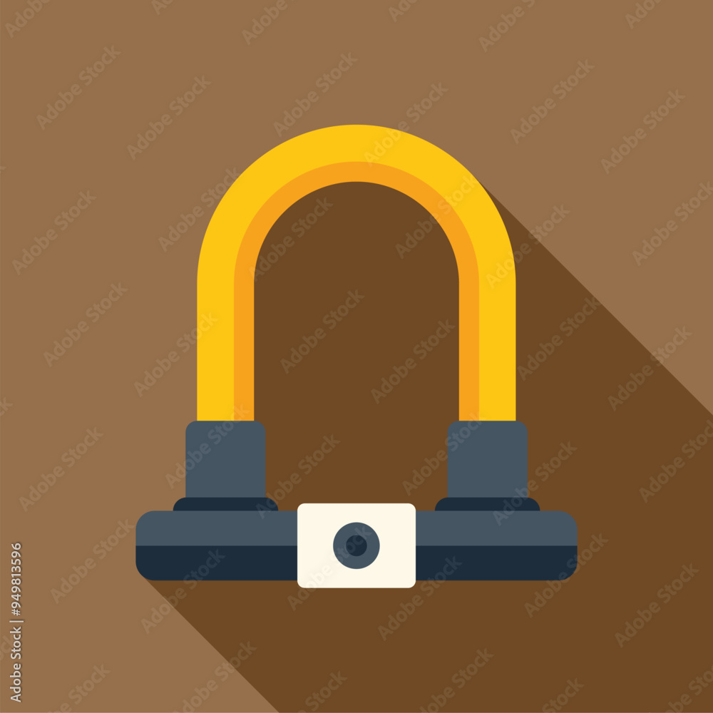 Yellow bicycle u lock on brown background, providing safety and security for bicycles Yellow bicycle u lock on brown background, providing safety and security for bicycles