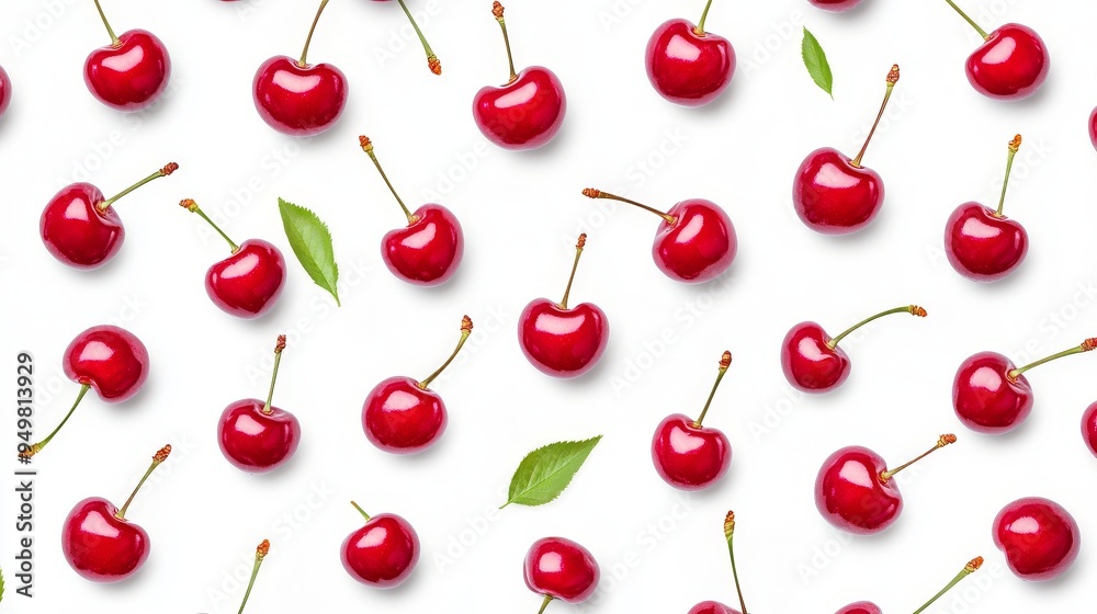 Fruit berry pattern of a red cherry from a flat view isolated on a black background, summer fruit for refreshment, berries high in vitamin C. Fruit berry pattern of a red cherry from a flat view isolated on a black background, summer fruit for refreshment, berries high in vitamin C.