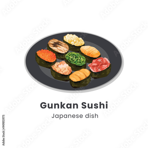 Hand drawn vector illustration of Gunkan Sushi